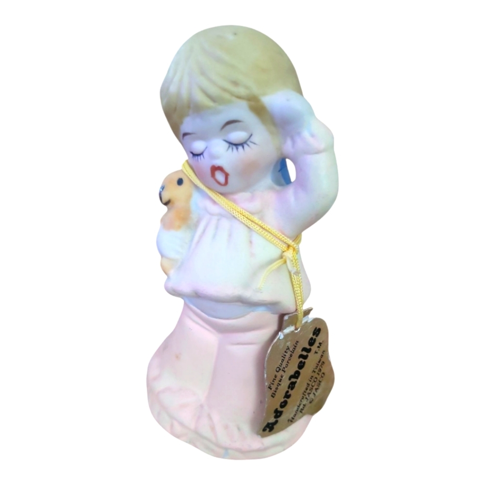 Vintage 1979 Jansco Adorabelle Fine Bisque Porcelain PJ Girl Bell